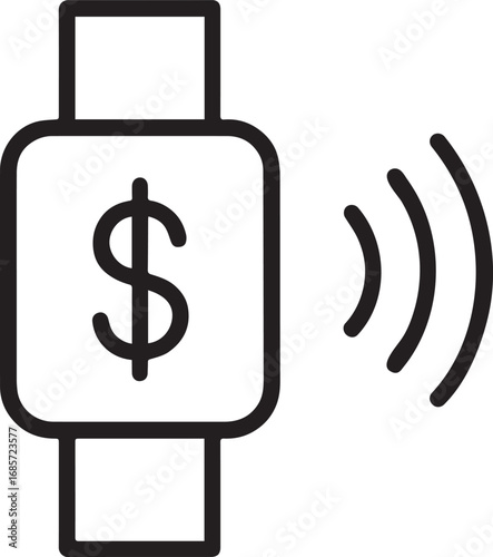 Contactless watch payment line vector icon