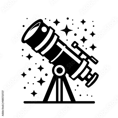 Telescope vector illustration with stars and cosmic elements in a stylized design on transparent background 