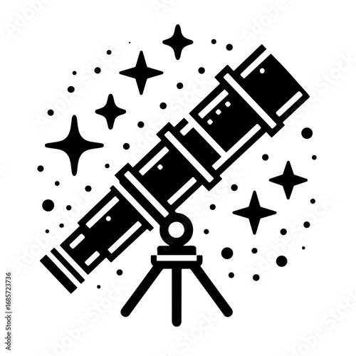 Telescope vector illustration with stars and cosmic elements in a stylized design on transparent background 
