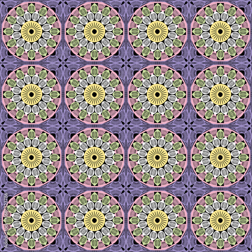 Pattern with crochet granny square wallpaper handmade decorative art design print	
