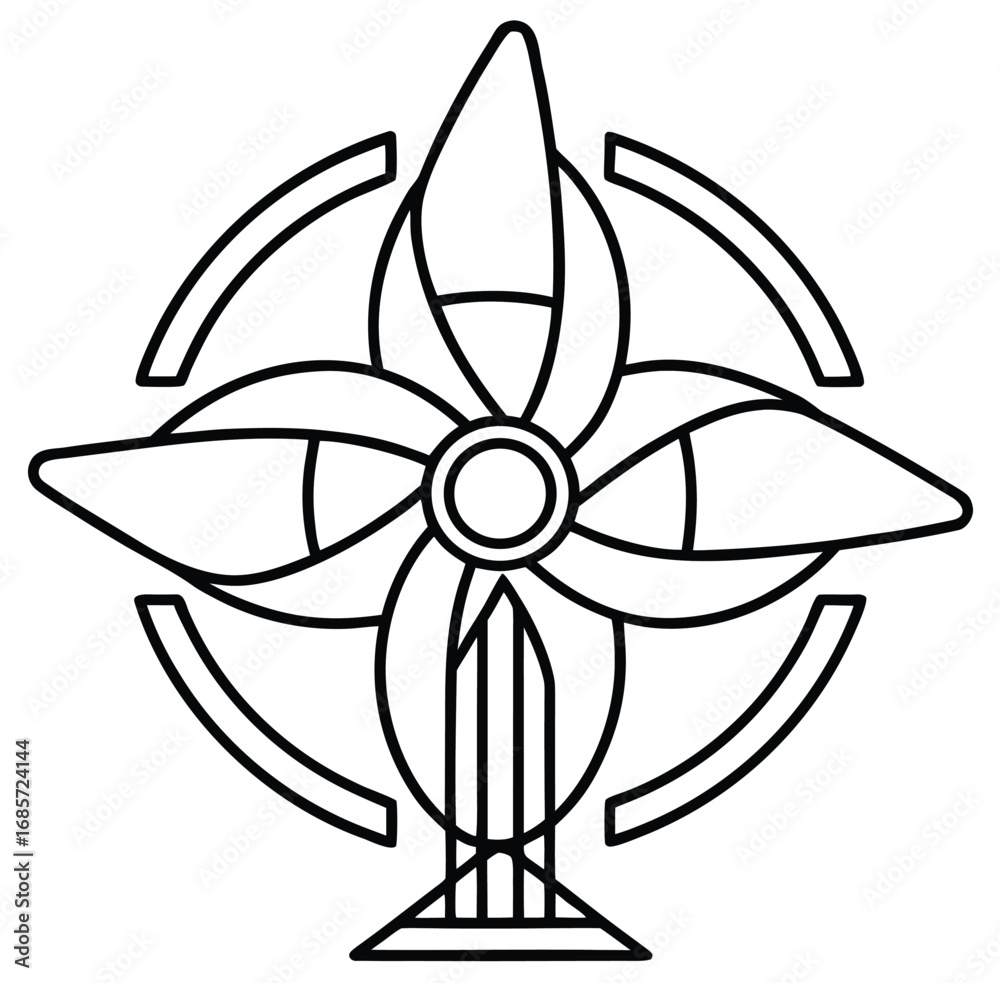 Fototapeta premium Black and white vector illustration of a flower and fan symbol