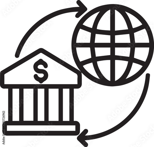 International bank transfer with globe line vector icon