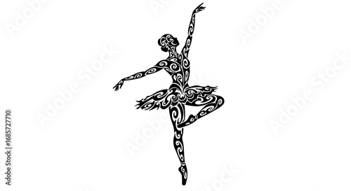Elegant silhouette of a ballet dancer decorated with intricate patterns