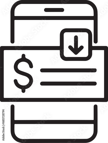 Online check deposit smartphone line vector icon.