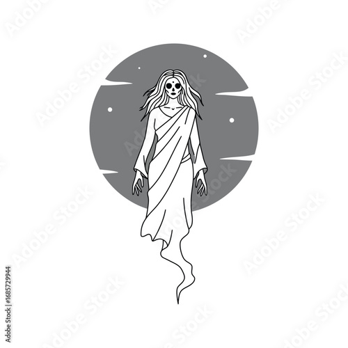 Vector illustration of a stylish woman with a sword and floral tattoos