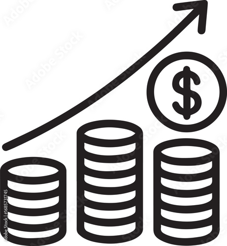 Stack of coins with upward arrow growth line vector icon
