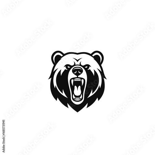 Aggressive Grizzly Bear Head Roaring.