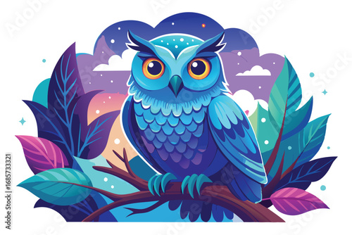 Peaceful Nighttime Owl with Intricate Patterns and Floral Background