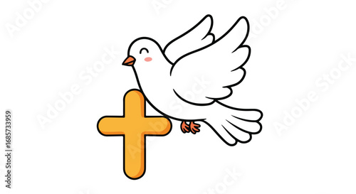 Cartoon dove with cross religious illustration