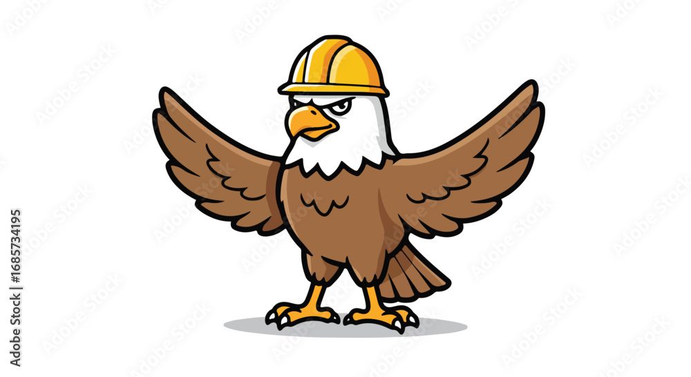 Obraz premium Cartoon eagle construction worker illustration