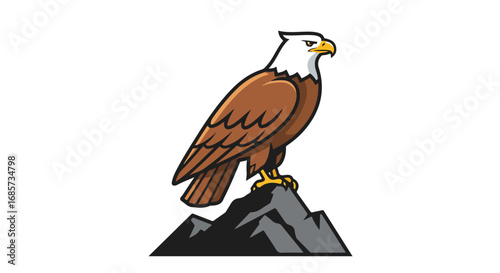 Cartoon eagle on mountain illustration