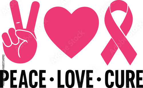 Pink peace love cure symbol for breast cancer awareness and support