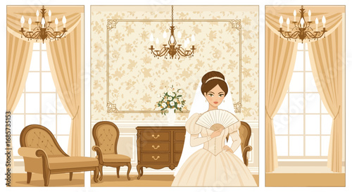 Elegance of Victorian Bridal Portrait in a Grand Room With Intricate Details