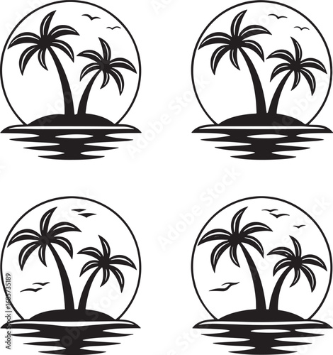 Exotic Island Concept Hand-Drawn Palm Tree Set