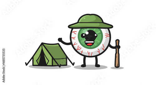 Cartoon eye character camping illustration