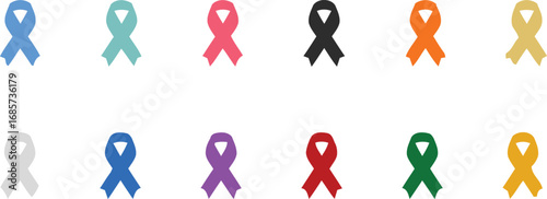 Collection of awareness ribbons in various colors representing different causes and support