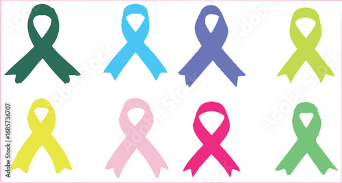 Collection of colorful awareness ribbons representing various causes and support