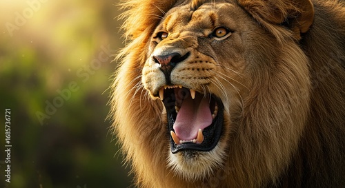 Close of a roaring lion symbolizing Christ Jesus, the Lion of the tribe of Judah