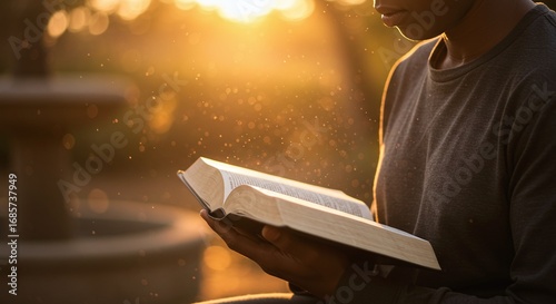 Close-up of a Christian reading the Holy Bible – seeking divine knowledge