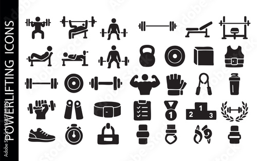set of black powerlifting icons. Vector
