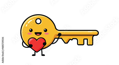 Cartoon key character with heart graphic design