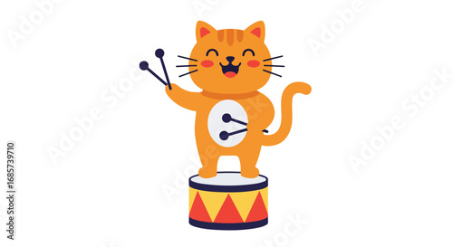 Cartoon orange cat playing drum
