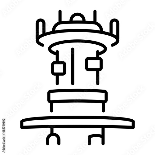 A linear style icon representing space station
