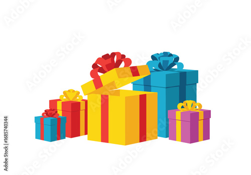 Brightly wrapped gift boxes with decorative ribbons and bows for celebrations