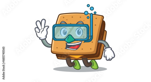 Cartoon sandwich cookie character in scuba gear