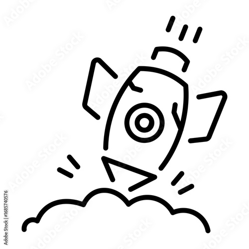 A line style icon showing rocket crash