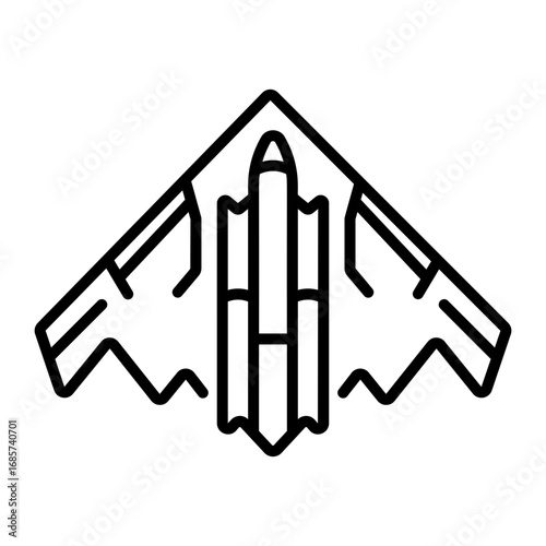 A linear style icon representing stealth bomber