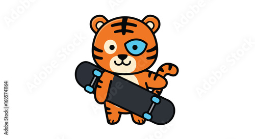 Cartoon tiger holding a skateboard