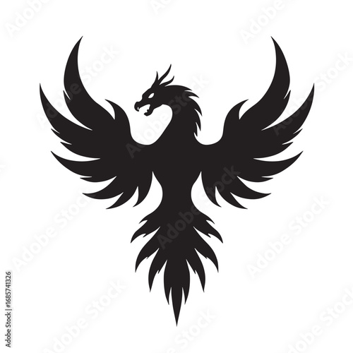 Phoenix Rising Silhouette Black and white vector illustration