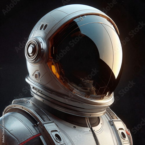 Realistic space suit illustration featuring an astronaut with a reflective visor and detailed design
