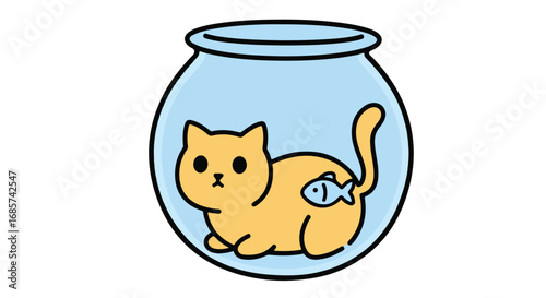Cat in fishbowl illustration