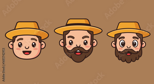 Farmer character evolution from young to grown, in vector style