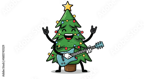 Christmas tree playing electric guitar