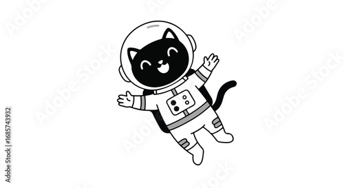 Cute black cat astronaut illustration