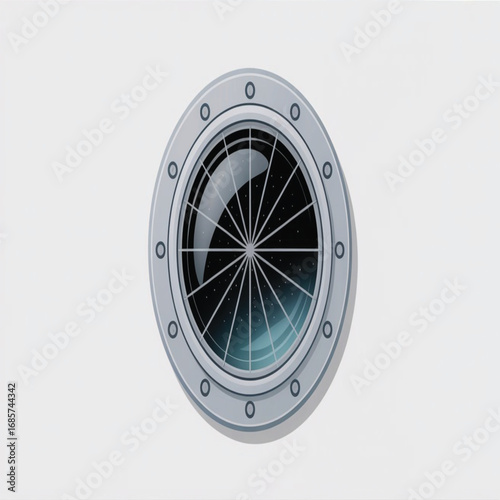 Round Porthole Window with a View of the Starry Night Sky