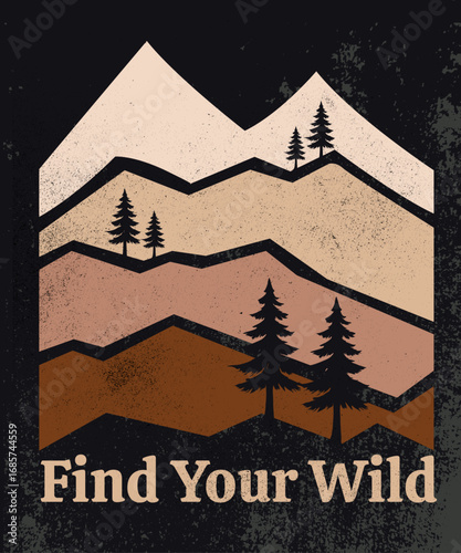 Mountain Graphic design holiday vector illustration of a festive winter forest landscape with a decorated tree and falling winter, perfects for tee sweat for men women and kids 