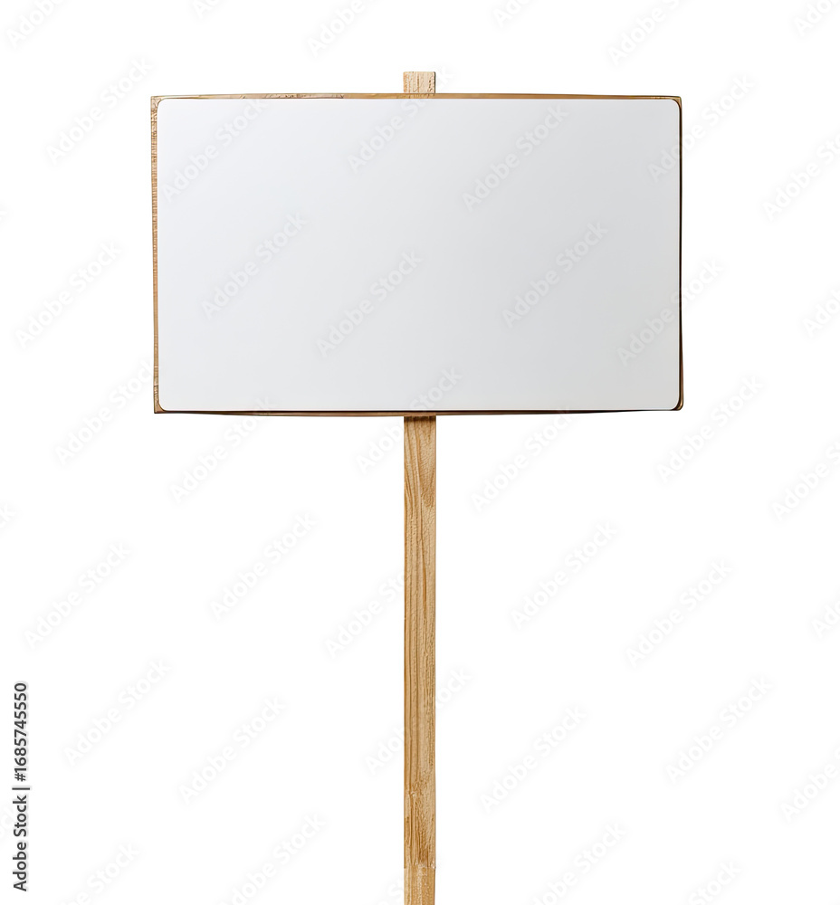 Fototapeta premium A blank, rectangular sign mounted on a wooden pole