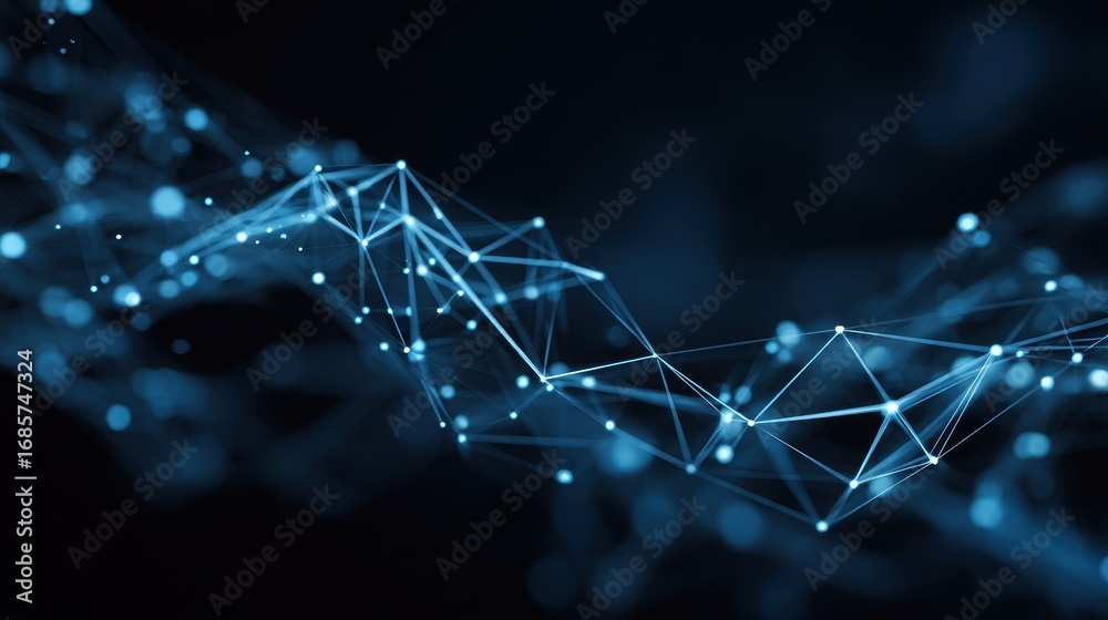 Obraz premium Abstract blue network design showcasing connections and data flow in a digital environment