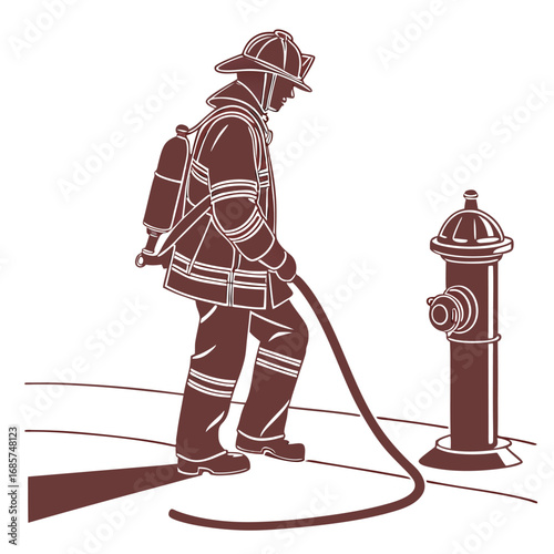 Firefighter Connects Hose to Hydrant rescue fire hydrant