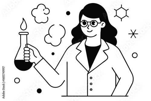 Young Woman Scientist in Lab Coat with Test Tube Illustration