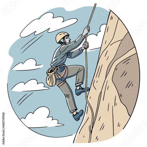 Rock Climber Ascending a Cliff Face Keywords: rock climbing, adventure, sport, recreation