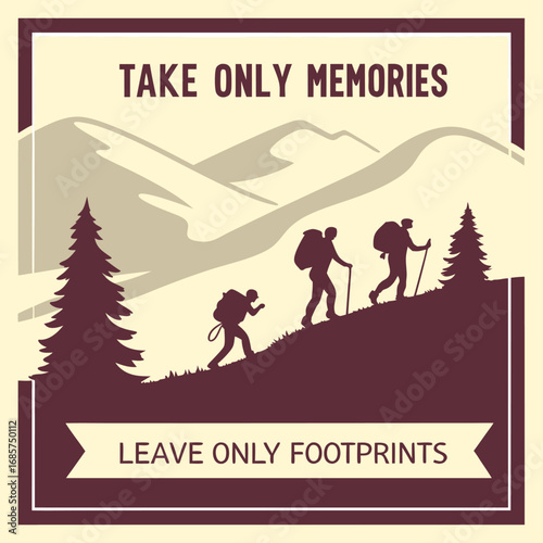 Silhouette of hikers on a mountain with inspirational quote