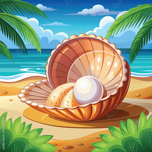 A Scenic Beach View Featuring a Beautifully Opened Seashell