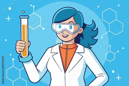 Young Woman Scientist in Lab Coat with Test Tube Illustration