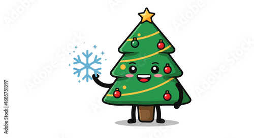 Cute cartoon christmas tree character illustration