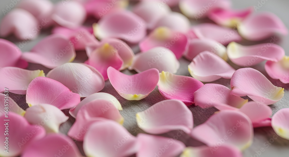 Fototapeta premium Soft pink rose petals create elegant floral pattern background for romantic themes